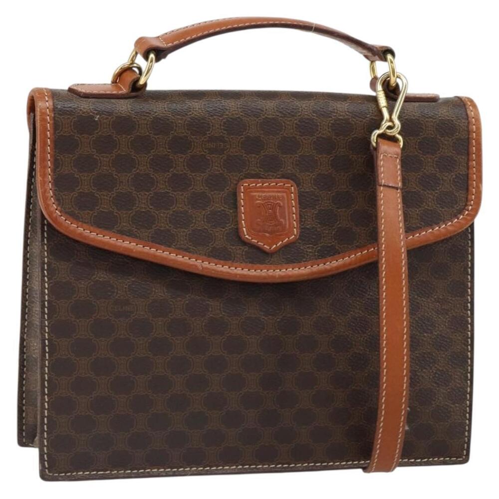 CELINE Macadam Canvas Hand Bag PVC Leather 2way Brown Gold Auth BA9343 - Picture 1 of 16